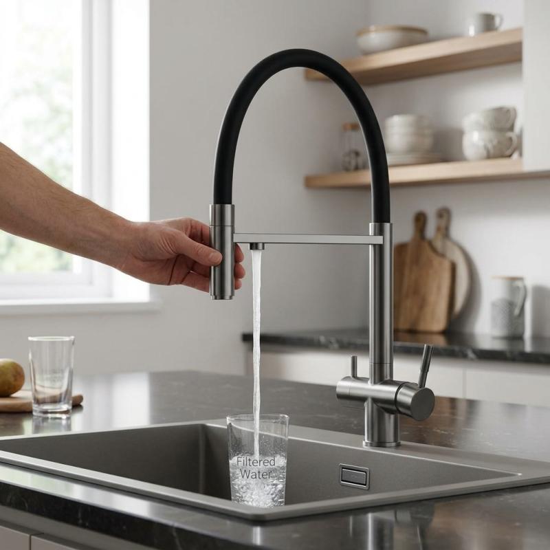Pure.Sink Elite Steel Flex 3-weg PVD gun metal keukenkraan met flexibele uitloop en Gefilterd Water PS8110-61